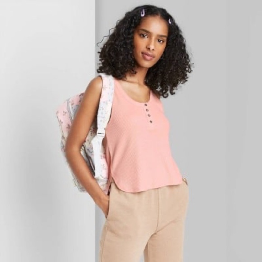 Wild fable long tank top baby pink buttons size xs